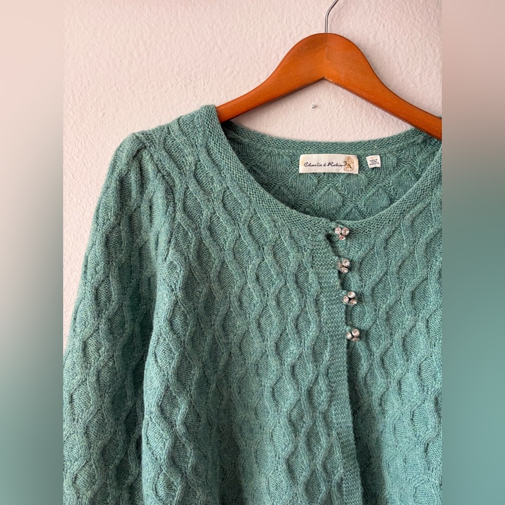 100% Wool Anthropologie Charlie & Robin Jewel Shop Knit Cardigan Women’s Medium - Picture 2 of 7